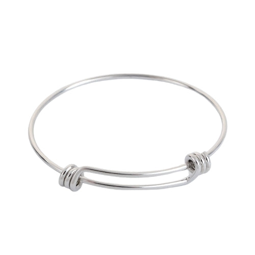 Charm Bangles, Stainless Steel, Adjustable, Double Bar, Silver, 19-21cm - BEADED CREATIONS