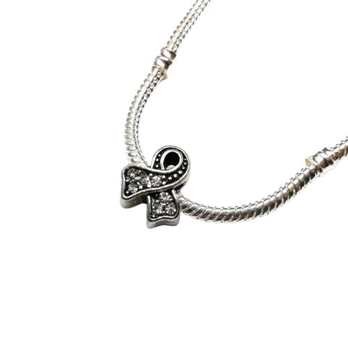 Charm Beads, Awareness Ribbon, Clear, Crystals, Antique Silver, 12mm - BEADED CREATIONS