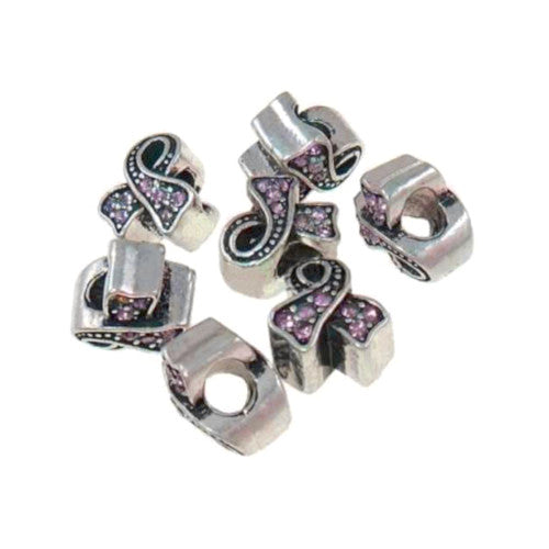 Charm Beads, Awareness Ribbon, Light Pink, Crystals, Antique Silver, 12mm - BEADED CREATIONS