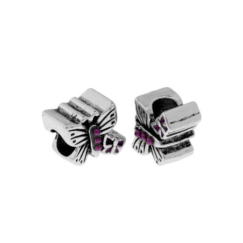 Charm Beads, Butterfly, Purple, Antique Silver, Alloy, 11mm - BEADED CREATIONS