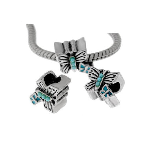 Charm Beads, Butterfly, Sky Blue, Antique Silver, Alloy, 11mm - BEADED CREATIONS