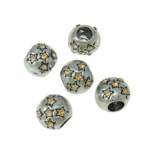 Charm Beads, Drum, Stars, Peach, Antique Silver, Alloy, 10mm - BEADED CREATIONS