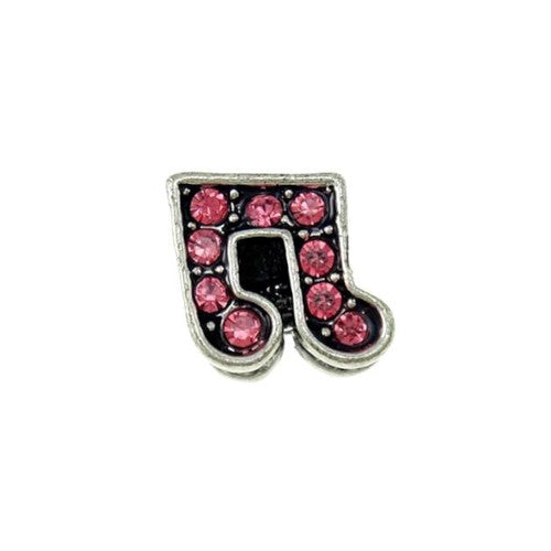 Charm Beads, Music Note, Dark Pink Crystals, Antique Silver, Alloy, 12mm - BEADED CREATIONS