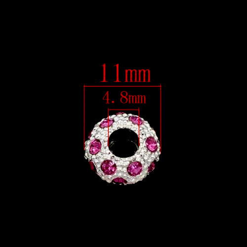 Charm Beads, Rondelle, Micro Pave, Fuchsia, 11mm - BEADED CREATIONS