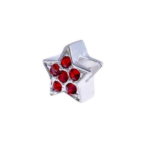 Charm Beads, Star, With Red Rhinestones, Silver Plated, Alloy, 13mm - BEADED CREATIONS