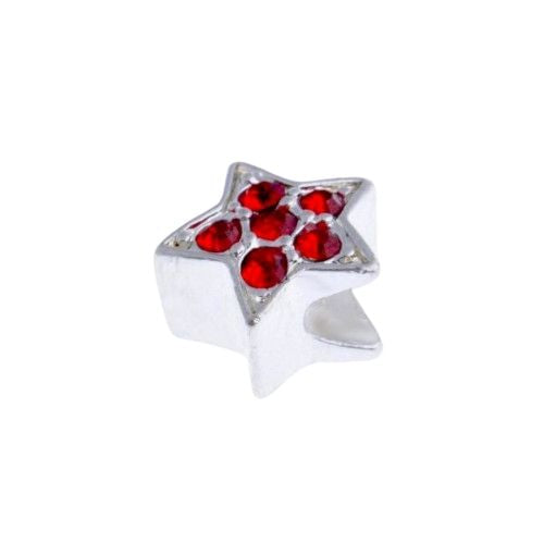 Charm Beads, Star, With Red Rhinestones, Silver Plated, Alloy, 13mm - BEADED CREATIONS
