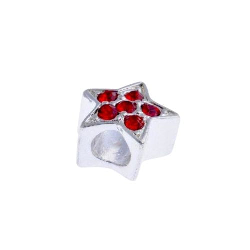 Charm Beads, Star, With Red Rhinestones, Silver Plated, Alloy, 13mm - BEADED CREATIONS