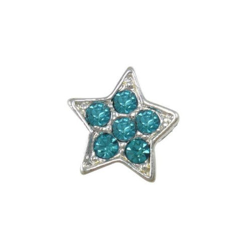 Charm Beads, Star, With Sky Blue Rhinestones, Silver Plated, Alloy, 13mm - BEADED CREATIONS
