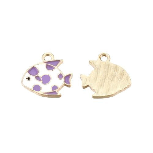 Charms Fish, Single-Sided, Purple, Enameled, Gold Plated, Alloy, 15mm - BEADED CREATIONS