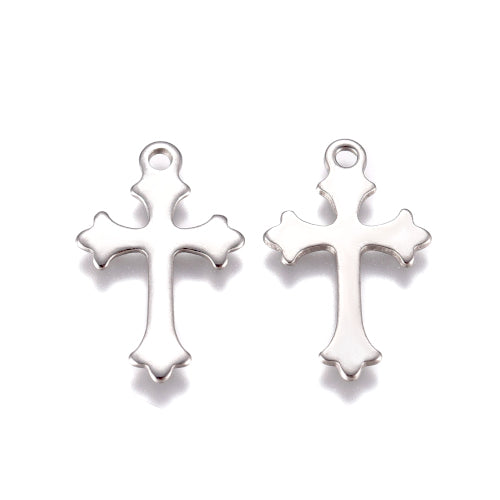 Charms, 201 Stainless Steel, Cross, Laser-Cut, Silver Tone, 18mm - BEADED CREATIONS