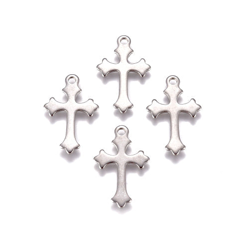 Charms, 201 Stainless Steel, Cross, Laser-Cut, Silver Tone, 18mm - BEADED CREATIONS