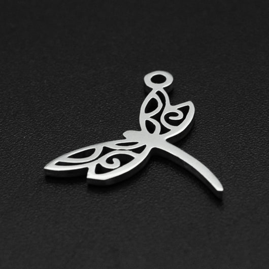 Charms, 201 Stainless Steel, Dragonfly, Laser-Cut, Silver Tone, 15mm - BEADED CREATIONS