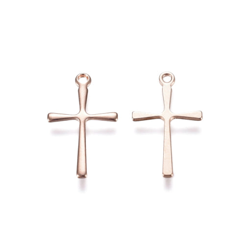 Charms, 304 Stainless Steel, Cross, Rose Gold, 16mm - BEADED CREATIONS