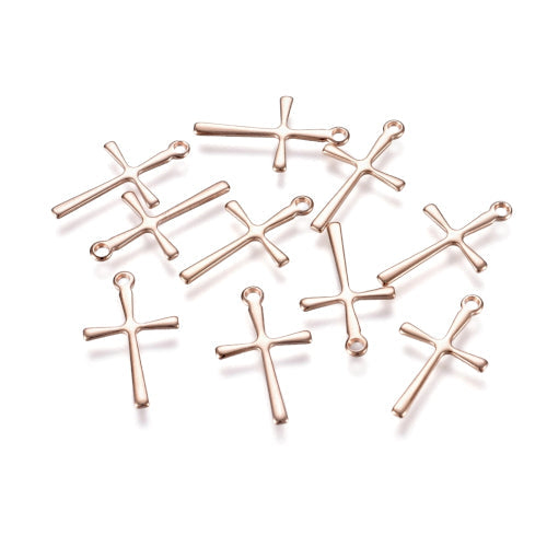 Charms, 304 Stainless Steel, Cross, Rose Gold, 16mm - BEADED CREATIONS
