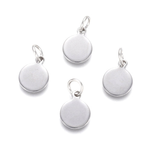 Charms, 304 Stainless Steel, Flat, Round, Stamping Blank Tags, With Jump Ring, Silver Tone, 10.5x8mm - BEADED CREATIONS