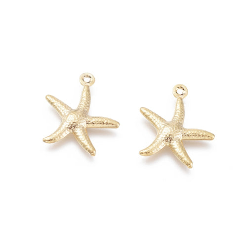 Charms, 304 Stainless Steel, Hollow, Starfish, Sea Stars, Golden, 15.5x17.5mm - BEADED CREATIONS