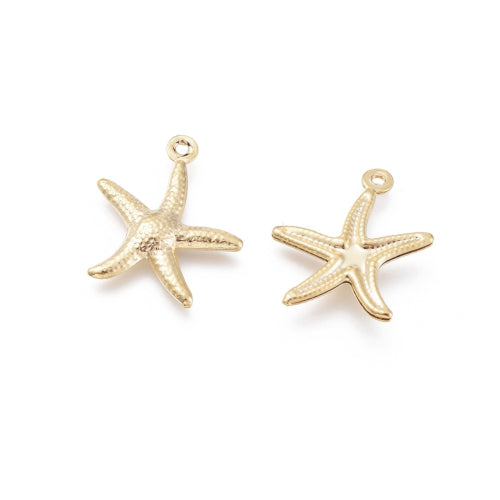 Charms, 304 Stainless Steel, Hollow, Starfish, Sea Stars, Golden, 15.5x17.5mm - BEADED CREATIONS