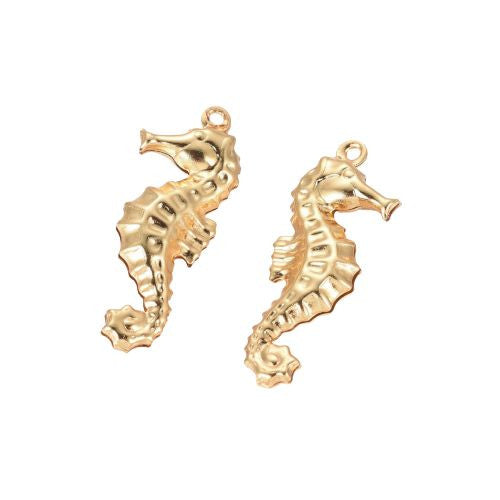 Charms, 304 Stainless Steel, Seahorse, Double-Sided, Golden, 10x26.5mm - BEADED CREATIONS