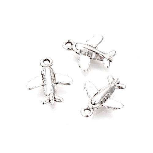 Charms, Airplane, 3D, Antique Silver, Alloy, 16mm - BEADED CREATIONS