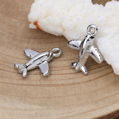 Charms, Airplane, 3D, Antique Silver, Alloy, 16mm - BEADED CREATIONS