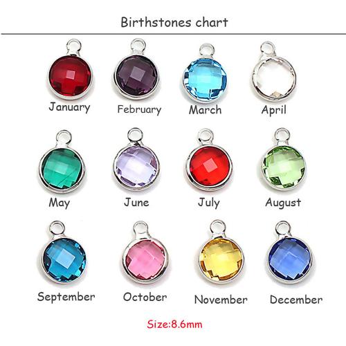 Charms, Alloy, Round, Crystal Glass, Birthstones, Mixed, Silver, 8.6mm - BEADED CREATIONS