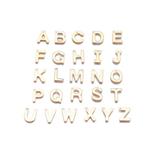 Charms, Alphabet, A-Z, Capital Letters, Stainless Steel, Gold Plated, 12mm - BEADED CREATIONS