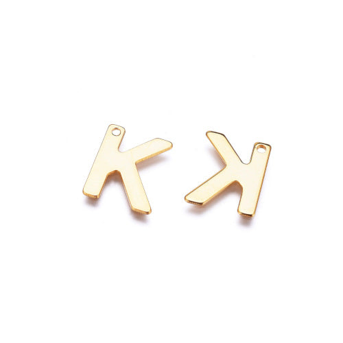 Charms, Alphabet, A-Z, Capital Letters, Stainless Steel, Gold Plated, 12mm - BEADED CREATIONS