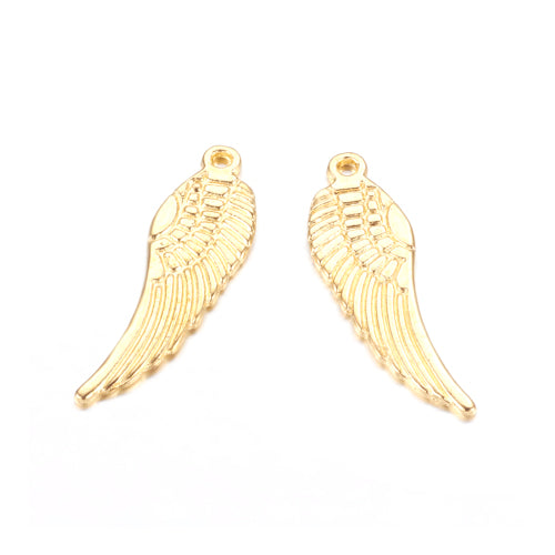 Charms, Angel Wing, Double-Sided, Golden, Alloy, 30mm - BEADED CREATIONS
