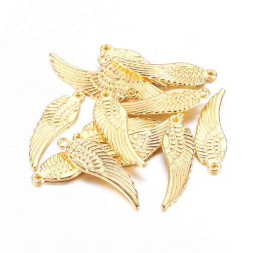 Charms, Angel Wing, Double-Sided, Golden, Alloy, 30mm - BEADED CREATIONS