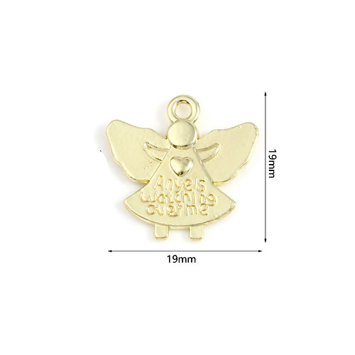 Charms, Angel, Double-Sided, Affirmation, With Phrase, Gold Plated, Alloy, 19mm - BEADED CREATIONS