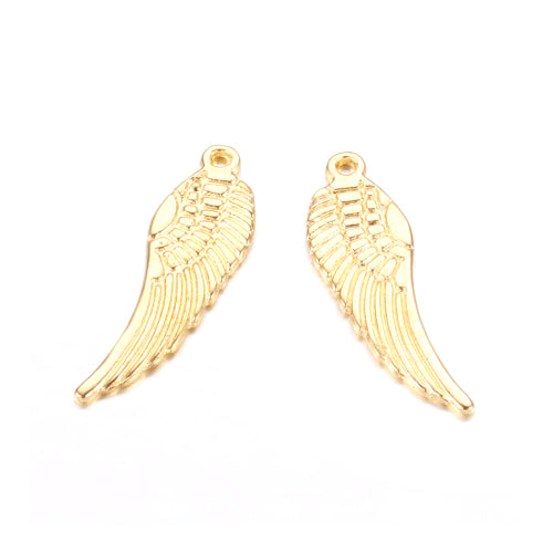 Charms, Angel Wing, Gold Plated, Alloy, 30mm - BEADED CREATIONS