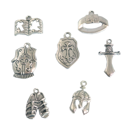 Charms, Armour Of God, Silver, Alloy, 7Pc Set - BEADED CREATIONS