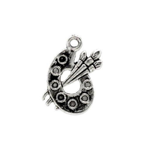 Charms, Artist's Paint Palette, Antique Silver, Alloy, 17mm - BEADED CREATIONS