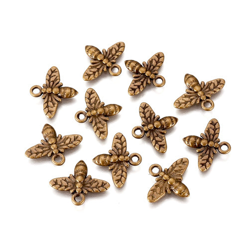 Charms, Bee, Antique Bronze, Alloy, 10mm - BEADED CREATIONS