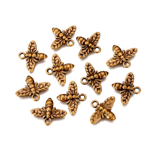 Charms, Bees, Antique Bronze, Alloy, 14mm - BEADED CREATIONS