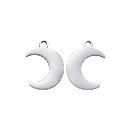 Charms, Blank Tags, Half Moon, Stainless Steel, Silver, 11x16mm - BEADED CREATIONS