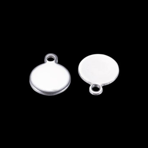 Charms, Blank Tags, Round, Stainless Steel, Silver, 11mm - BEADED CREATIONS