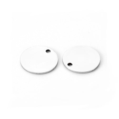 Charms, Blank Tags, Round, Stainless Steel, Silver, 12mm - BEADED CREATIONS