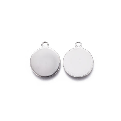 Charms, Blank Tags, Round, Stainless Steel, Silver, 14mm - BEADED CREATIONS