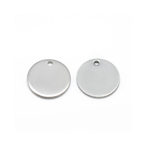 Charms, Blank Tags, Round, Stainless Steel, Silver, 15mm - BEADED CREATIONS