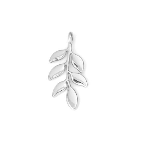 Charms, Branch, 6-Leaf, Silver Plated, Alloy, 12x24mm - BEADED CREATIONS