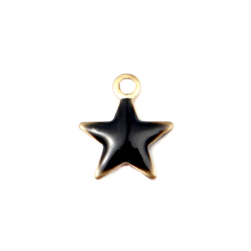 Charms, Brass, Star, Black, Enamel, 9mm - BEADED CREATIONS