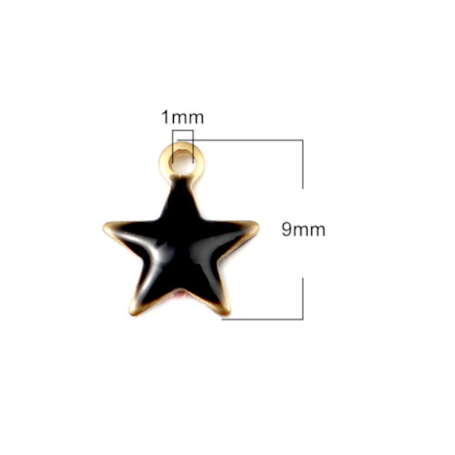 Charms, Brass, Star, Black, Enamel, 9mm - BEADED CREATIONS