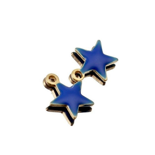 Charms, Brass, Star, Midnight Blue, Enamel, 9mm - BEADED CREATIONS