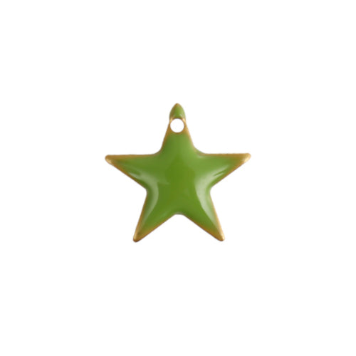 Charms, Brass, Star, Olive Drab, Enamel, 12mm - BEADED CREATIONS