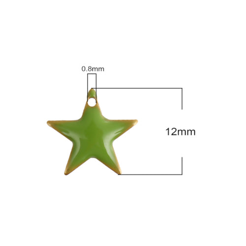 Charms, Brass, Star, Olive Drab, Enamel, 12mm - BEADED CREATIONS