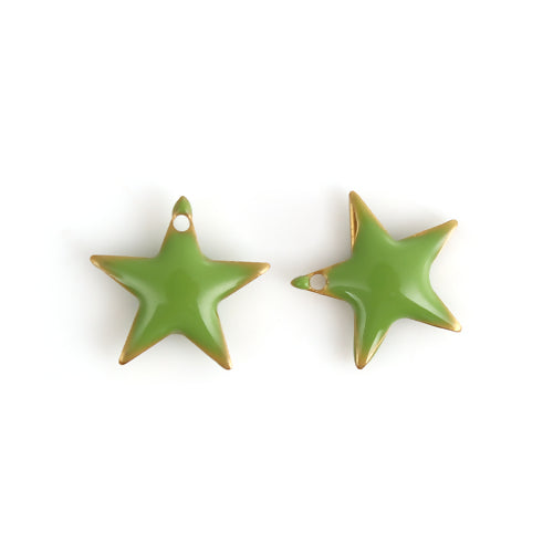 Charms, Brass, Star, Olive Drab, Enamel, 12mm - BEADED CREATIONS