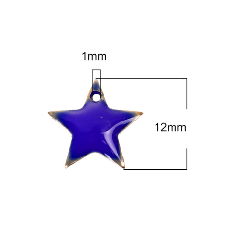 Charms, Brass, Star, Royal Blue, Enamel, 12mm - BEADED CREATIONS