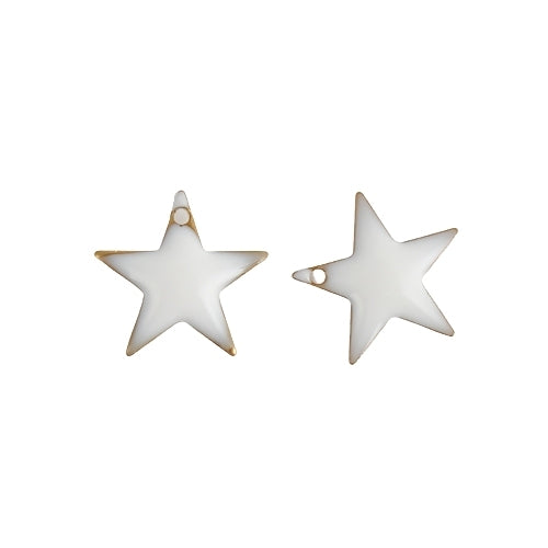 Charms, Brass, Star, White, Enamel, 12mm - BEADED CREATIONS