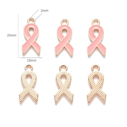 Charms, Breast Cancer Awareness Ribbon, Pink, Enamel, Gold Plated, 20mm - BEADED CREATIONS